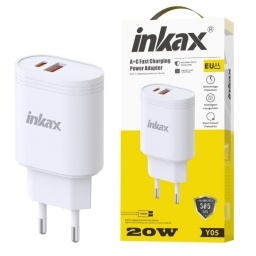 Cargador Inkax USB-A+C 20W blanco