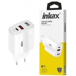Cargador Inkax USB-A+USB-C GaN 45W blanco